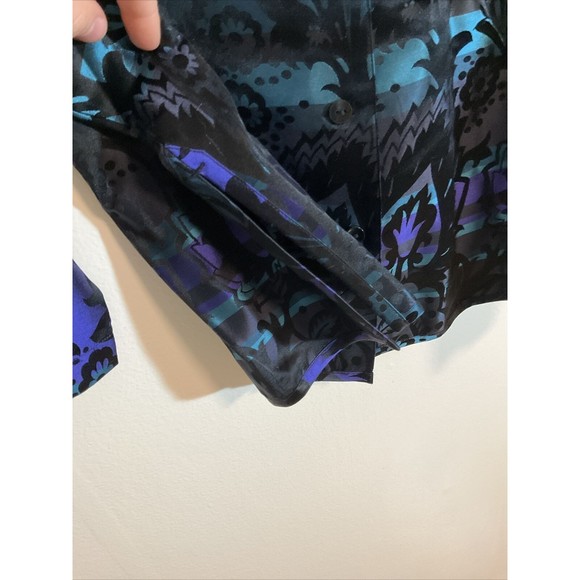 Chico's Design Women’s 1 Silk Blazer Black Blue Art to Wear Oriental Button - Picture 3 of 10